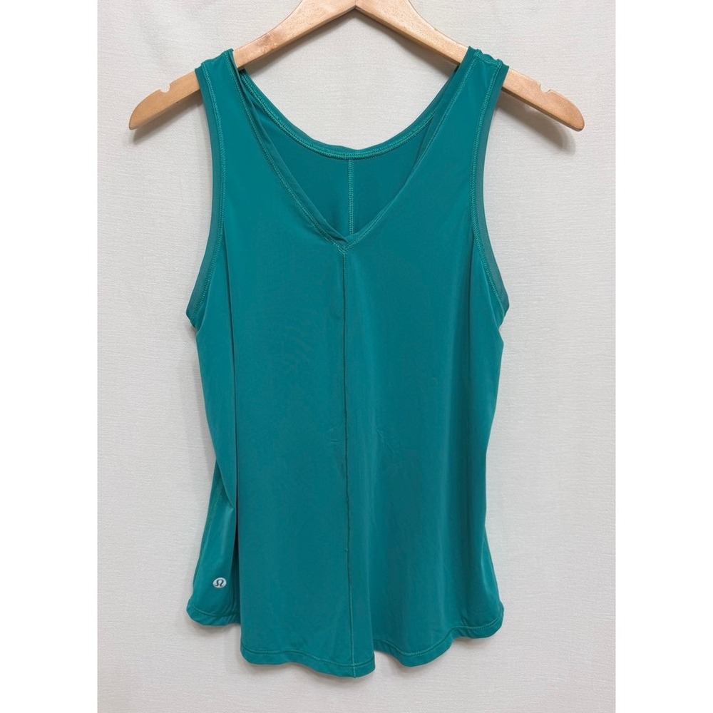Lululemon Women's Tank Top Turquoise Mesh Trim Split Back Activewear Athleisure